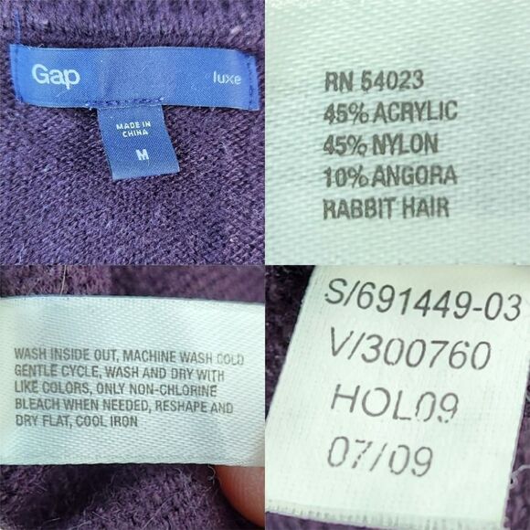 🐞Gap Plum Luxe Angora Rabbit Hair Blend Long Sleeve Sweater Medium - Picture 7 of 7